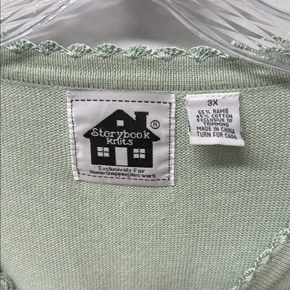 Storybook Knits Pastel Green Cardigan Floral Embroidery Sequins Plus Size 3X - Picture 6 of 12